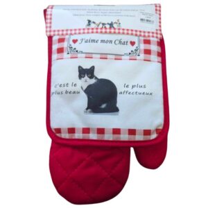 Lot de gant + manique chat noir et blanc