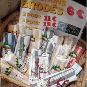Torchon brodé lisse ass - Coton blanc